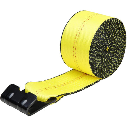 Winch Straps, 10.2 cm x 9.1 m, 2.7T Load Capacity, 8.2T Break Strength, Truck Straps with Flat Hook, Flatbed Tie Downs Cargo Control for Trailers, Farms, Rescues, Tree Saver, Yellow (10 Pack).