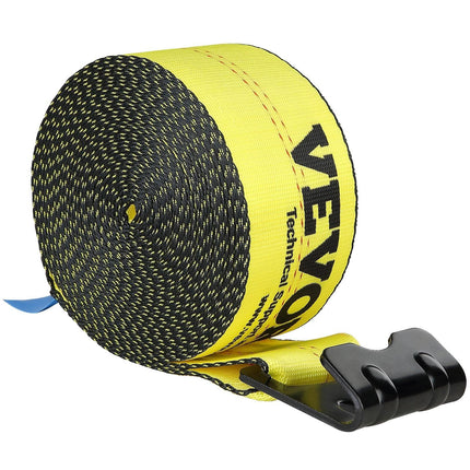Winch Straps, 10.2 cm x 9.1 m, 2.7T Load Capacity, 8.2T Break Strength, Truck Straps with Flat Hook, Flatbed Tie Downs Cargo Control for Trailers, Farms, Rescues, Tree Saver, Yellow (10 Pack).