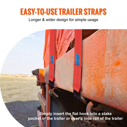 Winch Straps, 10.2 cm x 9.1 m, 2.7T Load Capacity, 8.2T Breaking Strength, Truck Straps with Flat Hook, Flatbed Tie Downs Cargo Control for Trailers, Farms, Rescues, Tree Saver, Red (10 Pack).