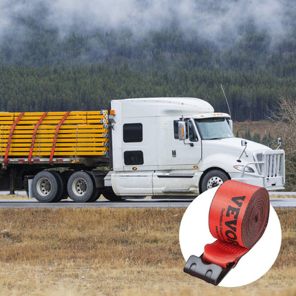 Winch Straps, 10.2 cm x 9.1 m, 2.7T Load Capacity, 8.2T Breaking Strength, Truck Straps with Flat Hook, Flatbed Tie Downs Cargo Control for Trailers, Farms, Rescues, Tree Saver, Red (10 Pack).
