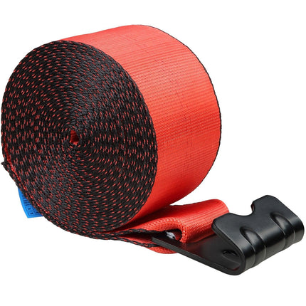 Winch Straps, 10.2 cm x 9.1 m, 2.7T Load Capacity, 8.2T Breaking Strength, Truck Straps with Flat Hook, Flatbed Tie Downs Cargo Control for Trailers, Farms, Rescues, Tree Saver, Red (10 Pack).