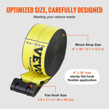 Winch Straps, 10.2 cm x 12.2 m, 2.7T Load Capacity, 8.2T Break Strength, Truck Straps with Flat Hook, Flatbed Tie Downs Cargo Control for Trailers, Farms, Rescues, Tree Saver, Yellow (10 Pack).