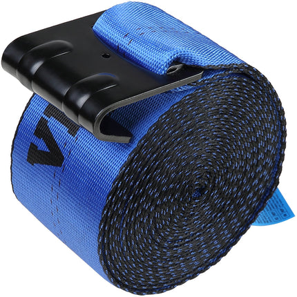 Winch Straps, 10.2 cm x 9.1 m, 2.7T Load Capacity, 8.2T Breaking Strength, Truck Straps with Flat Hook, Flatbed Tie Downs Cargo Control for Trailers, Farms, Rescues, Tree Saver, Blue (10 Pack).