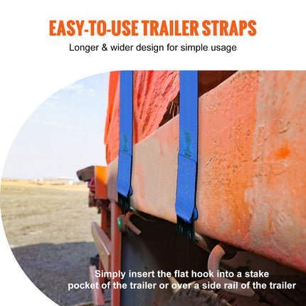 Winch Straps, 10.2 cm x 9.1 m, 2.7T Load Capacity, 8.2T Breaking Strength, Truck Straps with Flat Hook, Flatbed Tie Downs Cargo Control for Trailers, Farms, Rescues, Tree Saver, Blue (10 Pack).