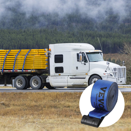 Winch Straps, 10.2 cm x 9.1 m, 2.7T Load Capacity, 8.2T Breaking Strength, Truck Straps with Flat Hook, Flatbed Tie Downs Cargo Control for Trailers, Farms, Rescues, Tree Saver, Blue (10 Pack).