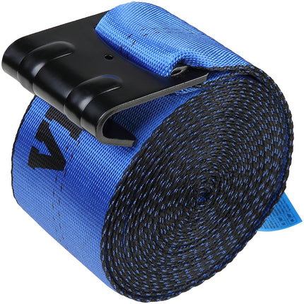 Winch Straps, 10.2 cm x 9.1 m, 2.7T Load Capacity, 8.2T Breaking Strength, Truck Straps with Flat Hook, Flatbed Tie Downs Cargo Control for Trailers, Farms, Rescues, Tree Saver, Blue (10 Pack).