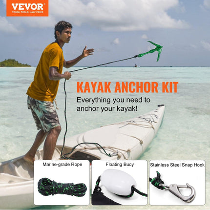 Kayak Anchor Kit, 3.5 lb Paddle Board Anchor Kit with 26.2 ft/8 m Rope and Buoy, Folding Small Boat Anchor with Storage Bag and Snap Hook, Kayak Accessories for Kayaks, Small Boats, Canoes.