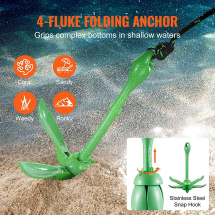 Kayak Anchor Kit, 3.5 lb Paddle Board Anchor Kit with 26.2 ft/8 m Rope and Buoy, Folding Small Boat Anchor with Storage Bag and Snap Hook, Kayak Accessories for Kayaks, Small Boats, Canoes.