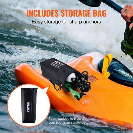Kayak Anchor Kit, 3.5 lb Paddle Board Anchor Kit with 26.2 ft/8 m Rope and Buoy, Folding Small Boat Anchor with Storage Bag and Snap Hook, Kayak Accessories for Kayaks, Small Boats, Canoes.
