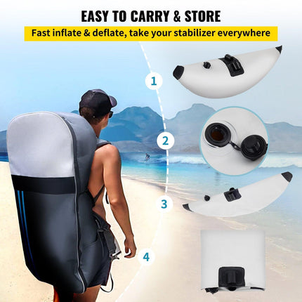 Kayak Outrigger Stabilizer Inflatable Outrigger Float 2PCS PVC w/ Arms Rod.