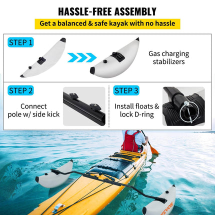 Kayak Outrigger Stabilizer Inflatable Outrigger Float 2PCS PVC w/ Arms Rod.