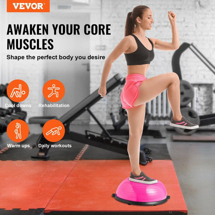 Half Exercise Ball Trainer, 23 inch Balance Ball Trainer, 660lbs Capacity Stability Ball, Yoga Ball with Resistance Bands & Foot Pump, Strength Fitness Ball for Home Gym, Full Body Workout, Pink.