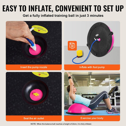 Half Exercise Ball Trainer, 23 inch Balance Ball Trainer, 660lbs Capacity Stability Ball, Yoga Ball with Resistance Bands & Foot Pump, Strength Fitness Ball for Home Gym, Full Body Workout, Pink.