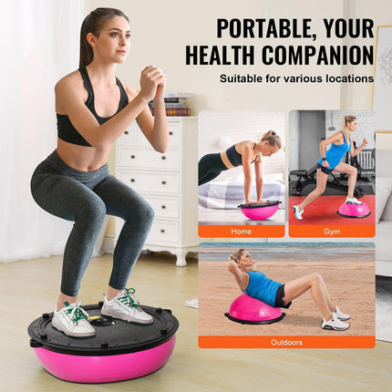 Half Exercise Ball Trainer, 23 inch Balance Ball Trainer, 660lbs Capacity Stability Ball, Yoga Ball with Resistance Bands & Foot Pump, Strength Fitness Ball for Home Gym, Full Body Workout, Pink.