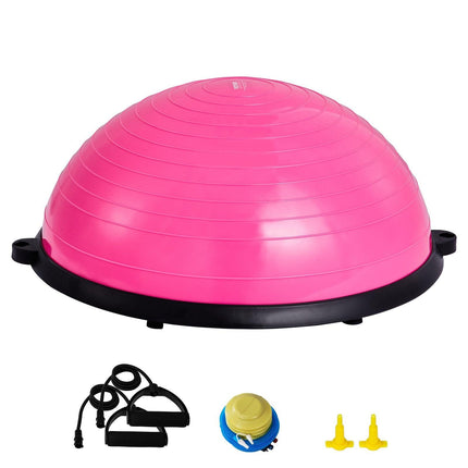 Half Exercise Ball Trainer, 23 inch Balance Ball Trainer, 660lbs Capacity Stability Ball, Yoga Ball with Resistance Bands & Foot Pump, Strength Fitness Ball for Home Gym, Full Body Workout, Pink.