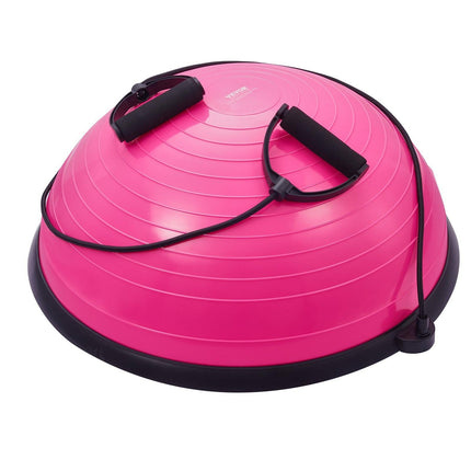 Half Exercise Ball Trainer, 23 inch Balance Ball Trainer, 660lbs Capacity Stability Ball, Yoga Ball with Resistance Bands & Foot Pump, Strength Fitness Ball for Home Gym, Full Body Workout, Pink.
