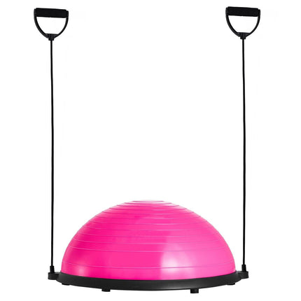 Half Exercise Ball Trainer, 23 inch Balance Ball Trainer, 660lbs Capacity Stability Ball, Yoga Ball with Resistance Bands & Foot Pump, Strength Fitness Ball for Home Gym, Full Body Workout, Pink.