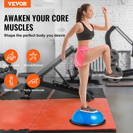 Half Exercise Ball Trainer, 23 inch Balance Ball Trainer, 660lbs Capacity Stability Ball, Yoga Ball with Resistance Bands & Foot Pump, Strength Fitness Ball for Home Gym, Full Body Workout, Blue.