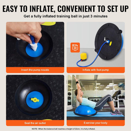 Half Exercise Ball Trainer, 23 inch Balance Ball Trainer, 660lbs Capacity Stability Ball, Yoga Ball with Resistance Bands & Foot Pump, Strength Fitness Ball for Home Gym, Full Body Workout, Blue.