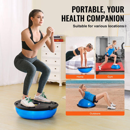 Half Exercise Ball Trainer, 23 inch Balance Ball Trainer, 660lbs Capacity Stability Ball, Yoga Ball with Resistance Bands & Foot Pump, Strength Fitness Ball for Home Gym, Full Body Workout, Blue.