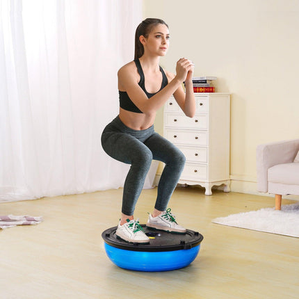 Half Exercise Ball Trainer, 23 inch Balance Ball Trainer, 660lbs Capacity Stability Ball, Yoga Ball with Resistance Bands & Foot Pump, Strength Fitness Ball for Home Gym, Full Body Workout, Blue.