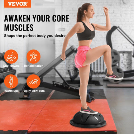 Half Exercise Ball Trainer, 23 inch Balance Ball Trainer, 660 lbs Capacity Stability Ball, Yoga Ball with Resistance Bands and Pump, Strength Fitness Ball for Home Gym, Full Body Workouts, Black.