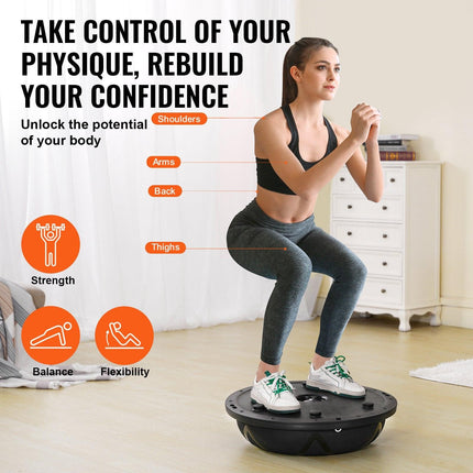 Half Exercise Ball Trainer, 23 inch Balance Ball Trainer, 660 lbs Capacity Stability Ball, Yoga Ball with Resistance Bands and Pump, Strength Fitness Ball for Home Gym, Full Body Workouts, Black.