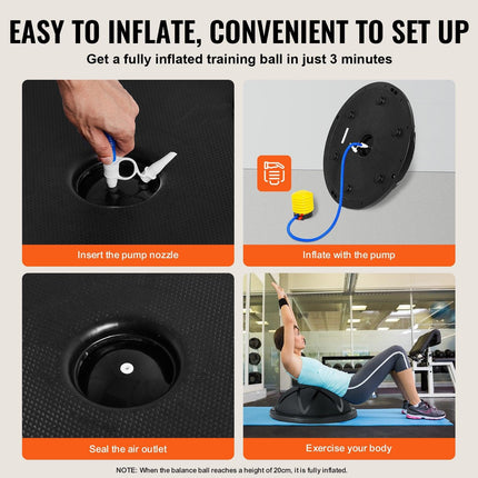 Half Exercise Ball Trainer, 23 inch Balance Ball Trainer, 660 lbs Capacity Stability Ball, Yoga Ball with Resistance Bands and Pump, Strength Fitness Ball for Home Gym, Full Body Workouts, Black.