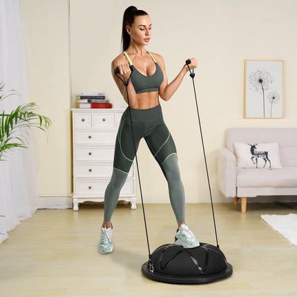 Half Exercise Ball Trainer, 23 inch Balance Ball Trainer, 660 lbs Capacity Stability Ball, Yoga Ball with Resistance Bands and Pump, Strength Fitness Ball for Home Gym, Full Body Workouts, Black.