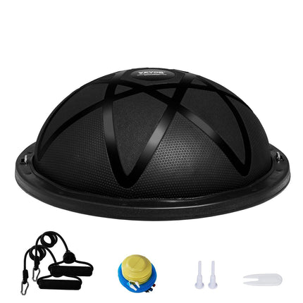 Half Exercise Ball Trainer, 23 inch Balance Ball Trainer, 660 lbs Capacity Stability Ball, Yoga Ball with Resistance Bands and Pump, Strength Fitness Ball for Home Gym, Full Body Workouts, Black.