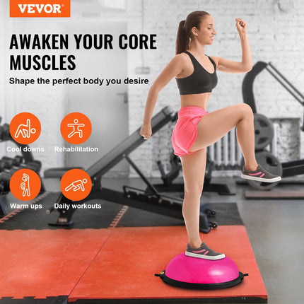 Half Exercise Ball Trainer, 26 inch Balance Ball Trainer, 1500lbs Capacity Stability Ball, Yoga Ball with Resistance Bands & Foot Pump, Strength Fitness Ball for Home Gym Full Body Workout, Pink.