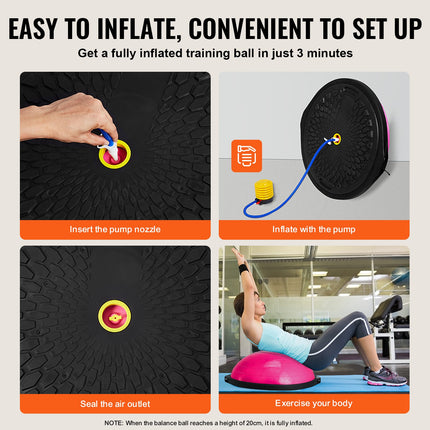 Half Exercise Ball Trainer, 26 inch Balance Ball Trainer, 1500lbs Capacity Stability Ball, Yoga Ball with Resistance Bands & Foot Pump, Strength Fitness Ball for Home Gym Full Body Workout, Pink.