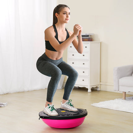 Half Exercise Ball Trainer, 26 inch Balance Ball Trainer, 1500lbs Capacity Stability Ball, Yoga Ball with Resistance Bands & Foot Pump, Strength Fitness Ball for Home Gym Full Body Workout, Pink.