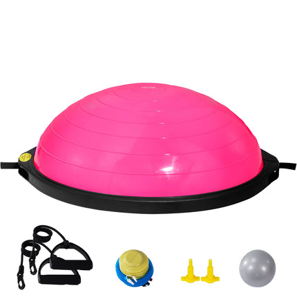 Half Exercise Ball Trainer, 26 inch Balance Ball Trainer, 1500lbs Capacity Stability Ball, Yoga Ball with Resistance Bands & Foot Pump, Strength Fitness Ball for Home Gym Full Body Workout, Pink.