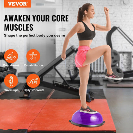 Half Exercise Ball Trainer, 23 inch Balance Ball Trainer, 660lbs Stability Ball, Yoga Ball with Resistance Bands & Foot Pump, Strength Fitness Ball for Home Gym, Full Body Workout, Purple.