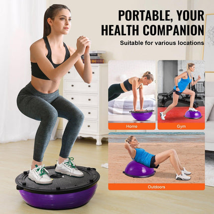 Half Exercise Ball Trainer, 23 inch Balance Ball Trainer, 660lbs Stability Ball, Yoga Ball with Resistance Bands & Foot Pump, Strength Fitness Ball for Home Gym, Full Body Workout, Purple.