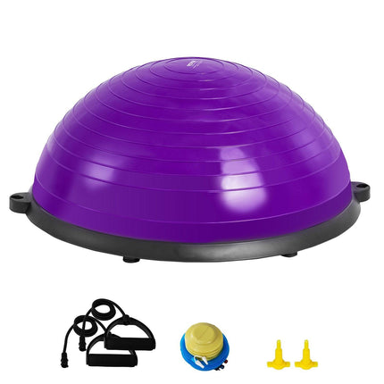 Half Exercise Ball Trainer, 23 inch Balance Ball Trainer, 660lbs Stability Ball, Yoga Ball with Resistance Bands & Foot Pump, Strength Fitness Ball for Home Gym, Full Body Workout, Purple.