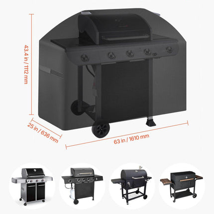 Grill Cover, 63 inch BBQ Covers for Outdoor Grills, Waterproof, Fade Resistant, Weather Resistant Heavy Duty 600D Polyester, Easy On/Off, with Hook-and-Loop Straps, Black.