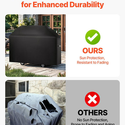 Grill Cover, 63 inch BBQ Covers for Outdoor Grills, Waterproof, Fade Resistant, Weather Resistant Heavy Duty 600D Polyester, Easy On/Off, with Hook-and-Loop Straps, Black.