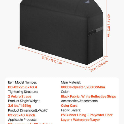 Grill Cover, 63 inch BBQ Covers for Outdoor Grills, Waterproof, Fade Resistant, Weather Resistant Heavy Duty 600D Polyester, Easy On/Off, with Hook-and-Loop Straps, Black.