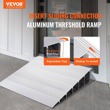 Door Threshold Ramp, 6" Rise, 800 lbs Load Capacity, Door Ramp for Wheelchairs, Aluminum Threshold Ramp for Doorways, Adjustable Modular Threshold Ramp for Wheelchairs, Scooters, Power Chairs.