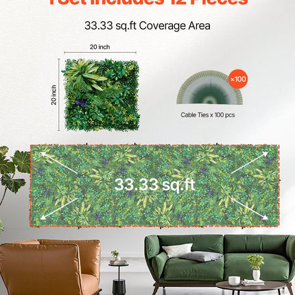 Artificial Grass Wall Panels, 12 PCS 20 x 20 inch, 3D Combination Greenery Boxwood Panel for Indoor Outdoor Green Decor & Ivy Fence Covering, Privacy Backdrop Wall Hedge Screen for Garden.