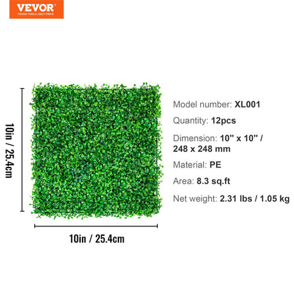12PCS 10x10 inch Artificial Boxwood Panels, Boxwood Hedge Wall Mat,Artificial Grass Backdrop Wall, Privacy Hedge Screen UV Protected for Outdoor Indoor Garden Fence Backyard.