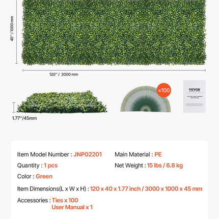 Artificial Grass Wall Panels, 40 x 120 inch, Milan Grass Greenery Boxwood Panel for Indoor Outdoor Green Decor & Ivy Fence Covering, Privacy Backdrop Wall Hedge Screen for Garden.