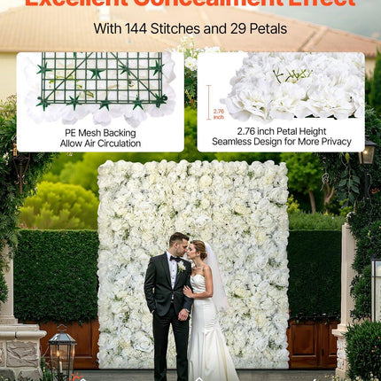 3D Flower Wall Panel, 24 PCS 15 x 15 inch, Artificial Floral Wall Background Mesh Backing Mat,Seamless Design&Easy Installation for Wedding Valentines Day Home Baby Party Backdrop Decor,White.