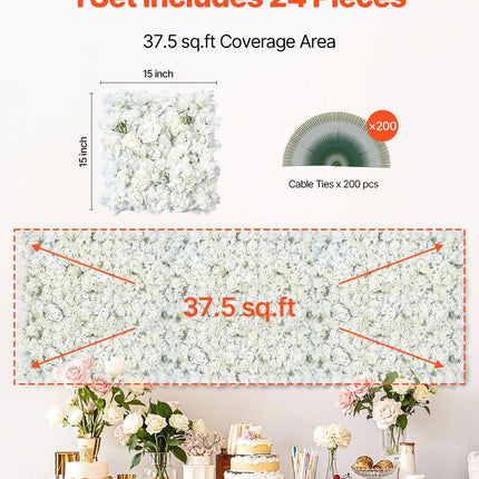3D Flower Wall Panel, 24 PCS 15 x 15 inch, Artificial Floral Wall Background Mesh Backing Mat,Seamless Design&Easy Installation for Wedding Valentines Day Home Baby Party Backdrop Decor,White.