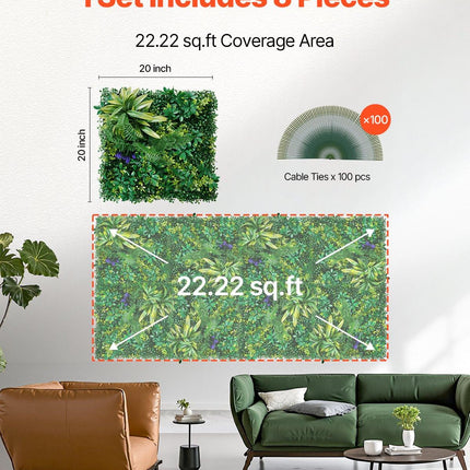 Artificial Grass Wall Panels, 8 PCS 20 x 20 inch, 3D Combination Greenery Boxwood Panel for Indoor Outdoor Green Decor & Ivy Fence Covering, Privacy Backdrop Wall Hedge Screen for Garden.