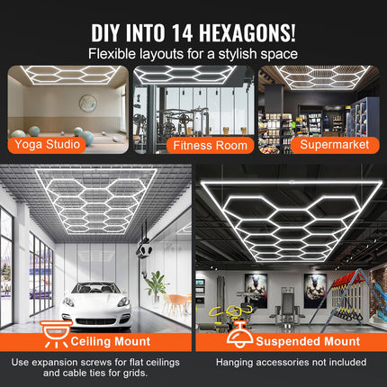 Hexagon Garage Lights 86400LM 5 Grid Honeycomb LED Shop Ceiling Light.