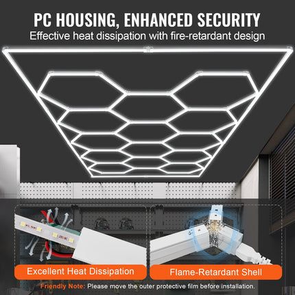 Hexagon Garage Lights 86400LM 5 Grid Honeycomb LED Shop Ceiling Light.