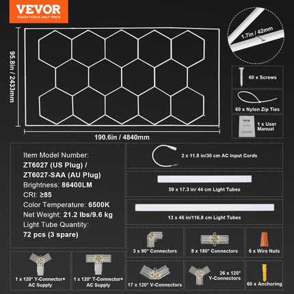 Hexagon Garage Lights 86400LM 5 Grid Honeycomb LED Shop Ceiling Light.